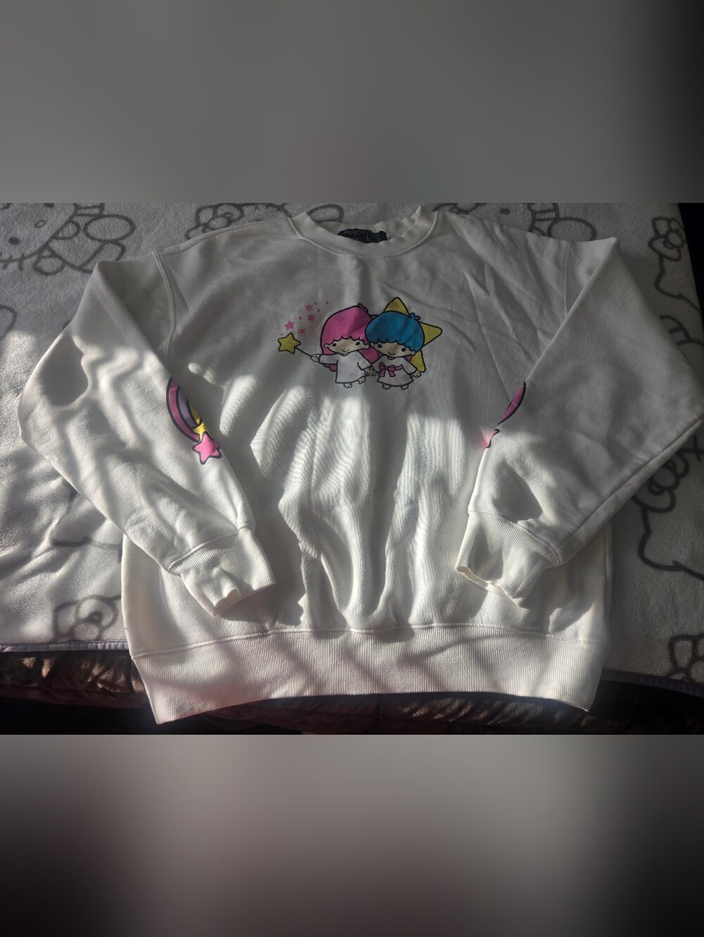 Forever 21 White Crewneck Sweatshirt with Pink & Blue Character Graphic